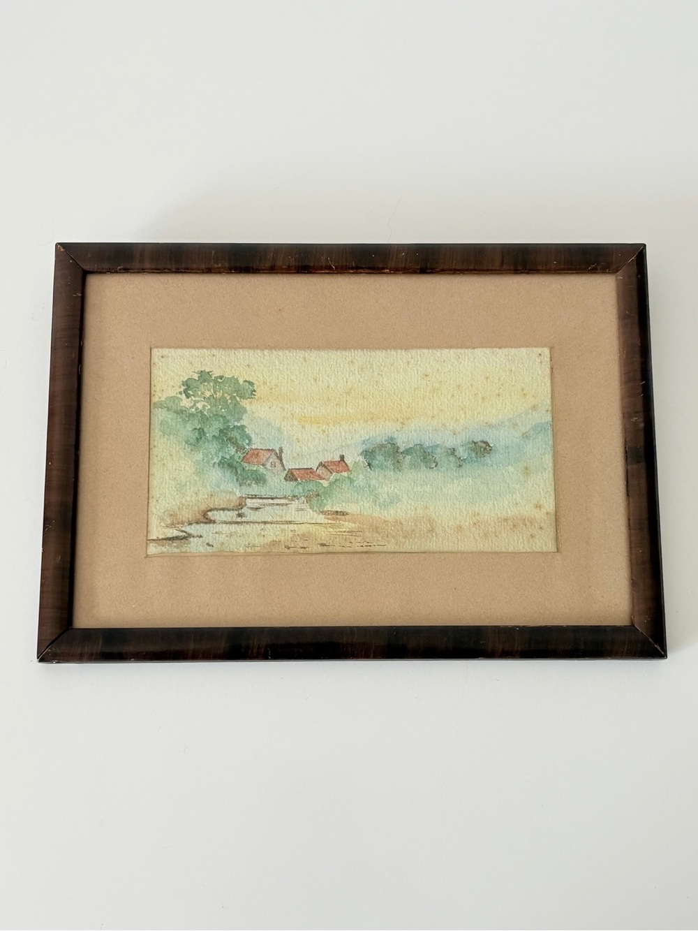 Original Watercolor Painting Vintage Small Framed Landscape